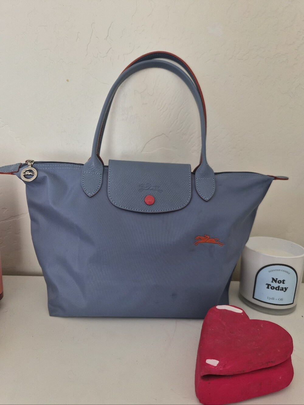 Longchamp Navy Tote with Red Trim